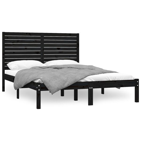 vidaXL Estructura de cama madera maciza negra King Size 150x200 cm