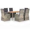 vidaXL Set comedor jard&iacute;n 7 pzas y cojines rat&aacute;n sint&eacute;tico gris