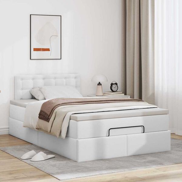 vidaXL Cama otomana colch&oacute;n&LED cuero sint&eacute;tico blanco puro 120x190cm
