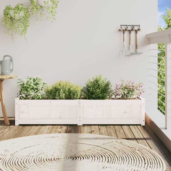 vidaXL Jardinera de madera maciza de pino blanca 150x31x31 cm