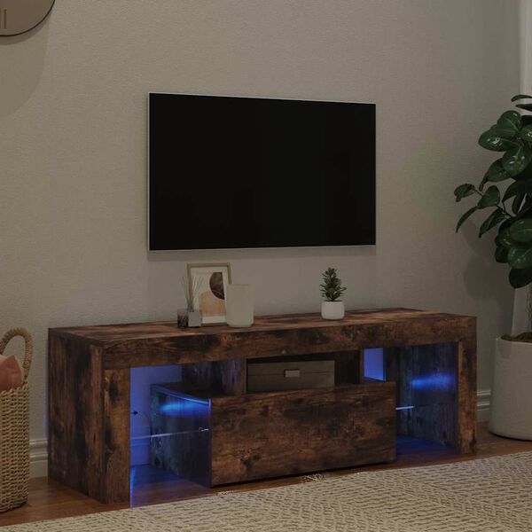 vidaXL Mueble de TV con luces LED roble ahumado 120x35x40 cm