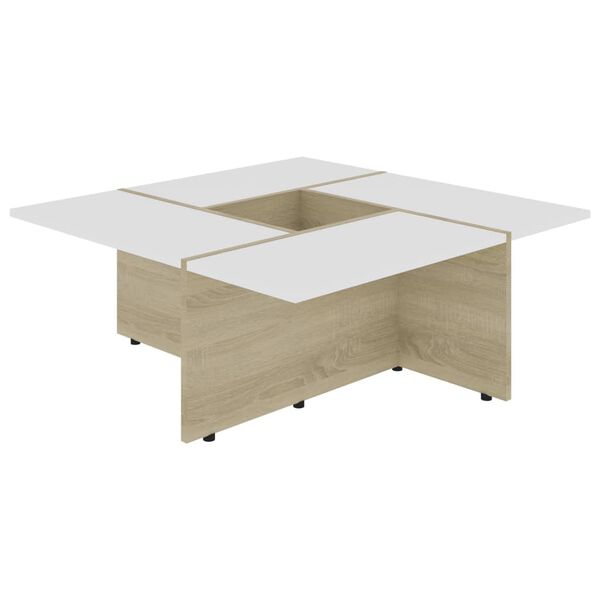vidaXL Mesa de centro contrachapada blanco y roble 79,5x79,5x30 cm