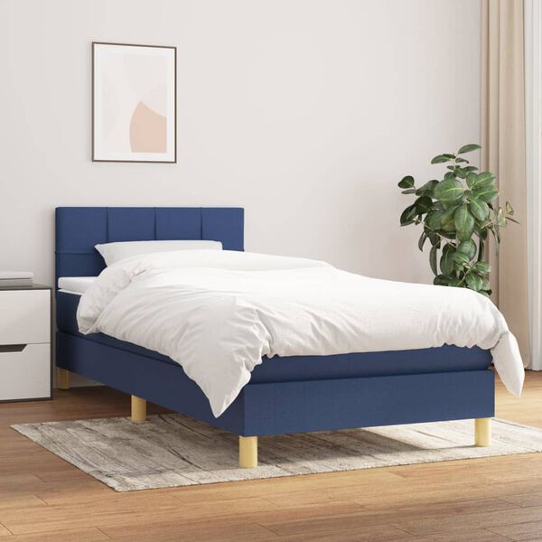 vidaXL Cama box spring con colch&oacute;n tela azul 100x200 cm