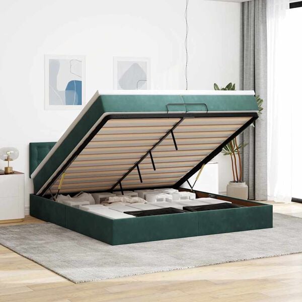 vidaXL Estructura de cama otomana colchones terciopelo verde oscuro