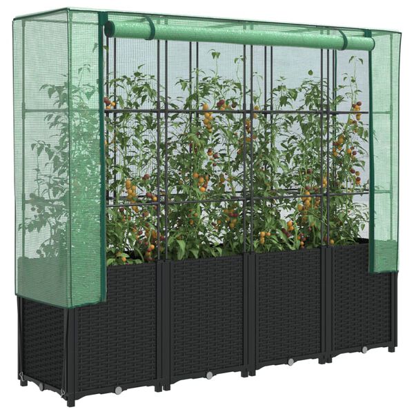 vidaXL Jardinera elevada con cubierta de invernadero aspecto rat&aacute;n 160x40x153 cm