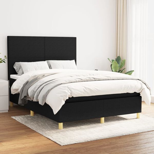 vidaXL Cama box spring con colch&oacute;n tela negro 140x200 cm