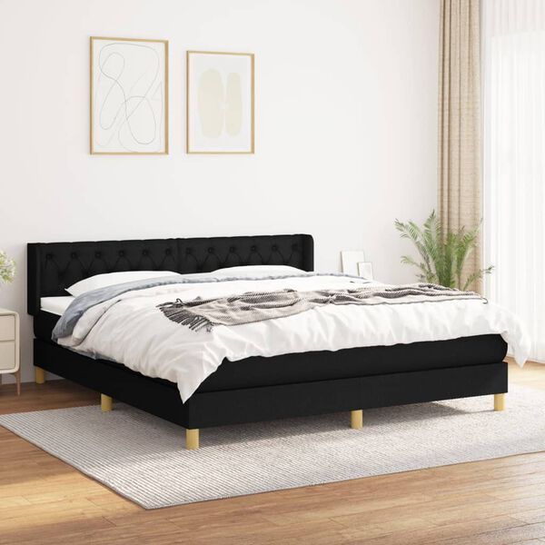 vidaXL Cama box spring con colch&oacute;n tela negro 160x200 cm