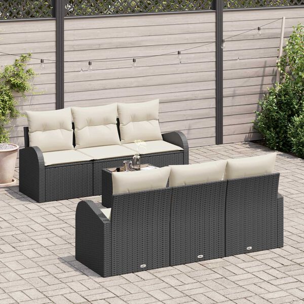 vidaXL Conjunto de sof&aacute; de jard&iacute;n 7 pcs Negro y crema rat&aacute;n sint&eacute;tico