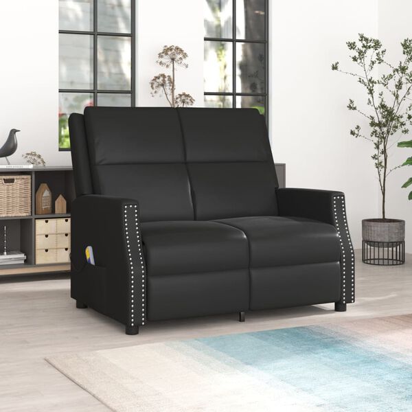 vidaXL Sillón reclinable de masaje de 2 plazas cuero sintético negro