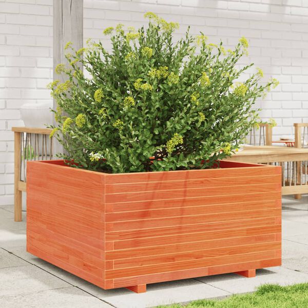 vidaXL Jardinera madera maciza de pino marr&oacute;n cera 90x90x49,5 cm