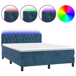 vidaXL Cama box spring colch&oacute;n y LED terciopelo azul oscuro 140x190 cm