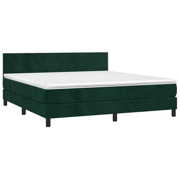 vidaXL Cama box spring colch&oacute;n y LED terciopelo verde oscuro 160x200cm
