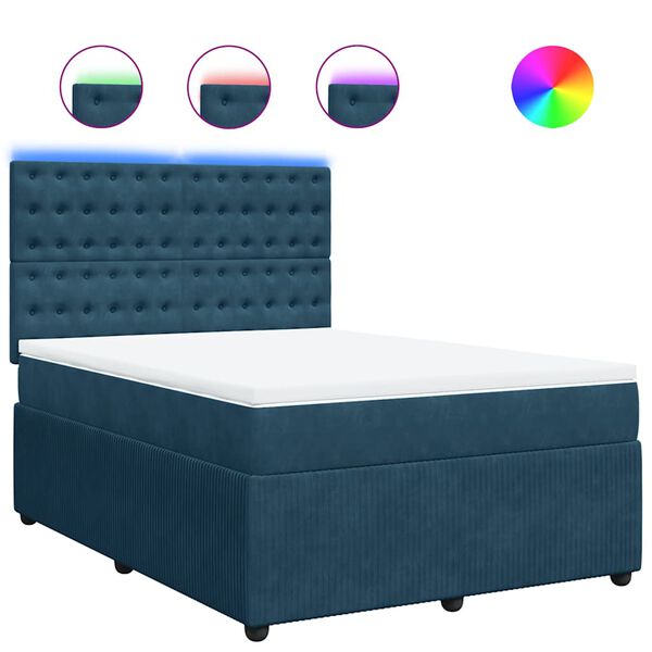 vidaXL Cama box spring con colch&oacute;n terciopelo azul 160x200 cm