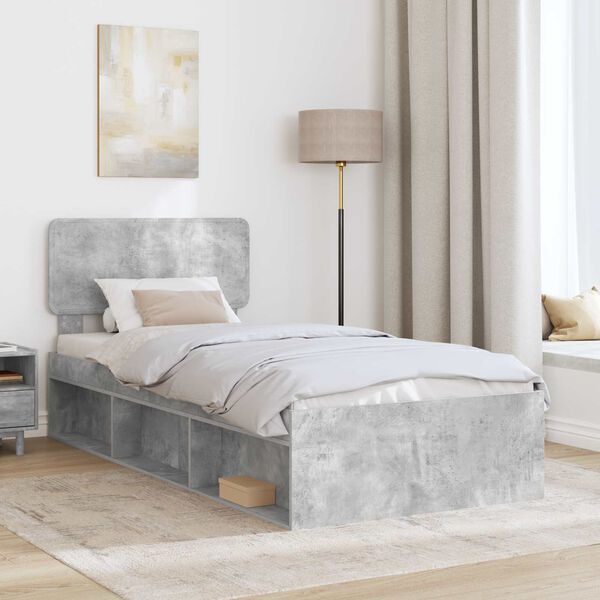 vidaXL Estructura de cama con cabecera Gris concreto 75 x 190 cm