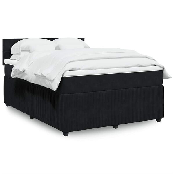 vidaXL Cama box spring con colch&oacute;n terciopelo negro 140x190 cm