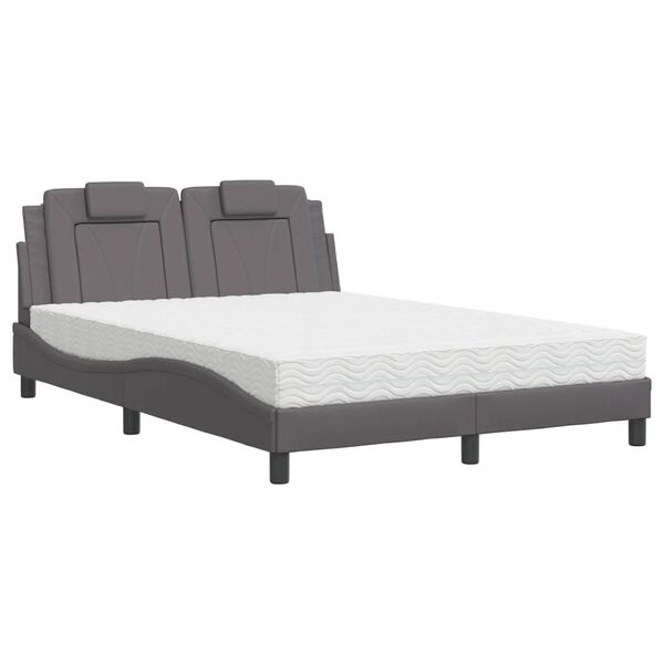 vidaXL Cama Viana con colch&oacute;n cuero sint&eacute;tico gris 140x190 cm