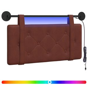vidaXL Cabecero colgante Con luz LED Marr&oacute;n Brillante PU antiguo