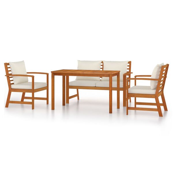 vidaXL Juego comedor de jard&iacute;n 4 pzas con cojines madera maciza acacia