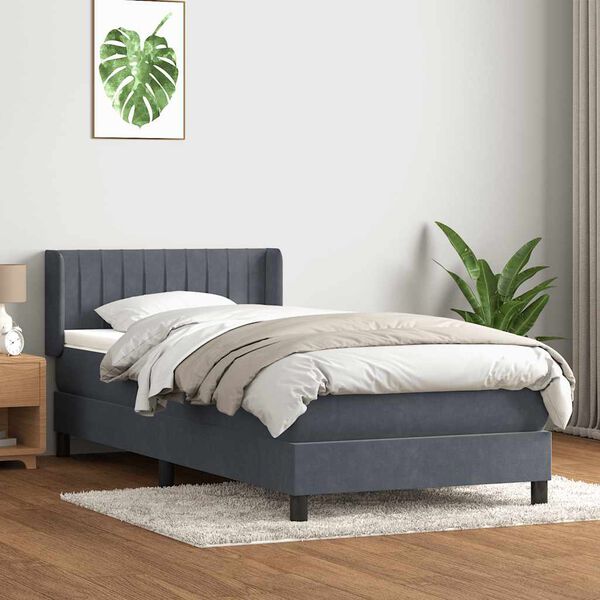 vidaXL Cama box spring con colch&oacute;n terciopelo gris oscuro 90x210 cm