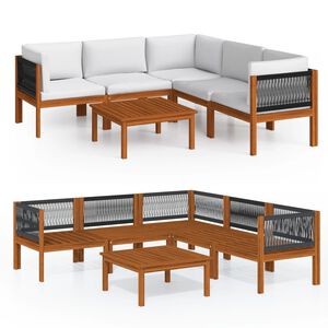 vidaXL Conjunto de jard&iacute;n de 6 piezas con cojines madera crema acacia