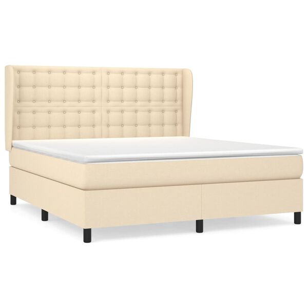 vidaXL Cama box spring con colch&oacute;n tela color crema 160x200 cm