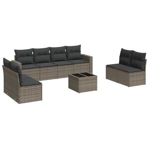 vidaXL Set de muebles de jard&iacute;n 9 pzas y cojines rat&aacute;n sint&eacute;tico gris