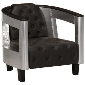 vidaXL Sill&oacute;n de aviador de cuero aut&eacute;ntico negro