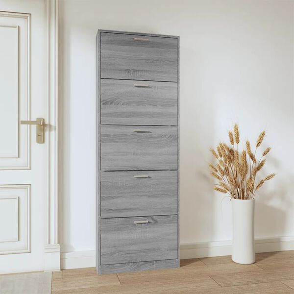 vidaXL Mueble zapatero madera contrachapada gris Sonoma 59x17x169 cm