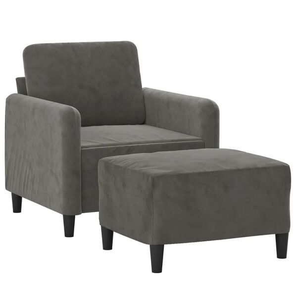 vidaXL Sill&oacute;n con taburete terciopelo gris oscuro 60 cm