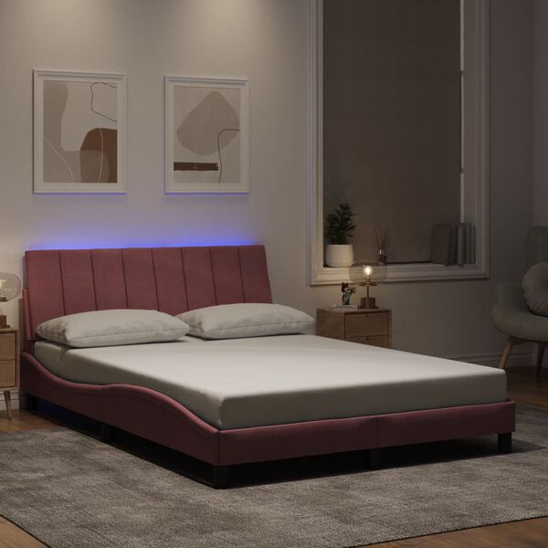 vidaXL Estructura de cama con LED sin colch&oacute;n Hanko terciopelo rosa 140x190 cm