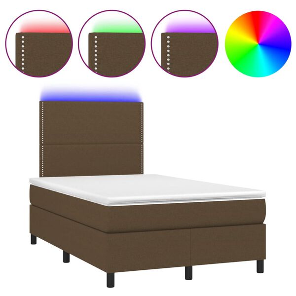 vidaXL Cama box spring con colch&oacute;n y LED tela marr&oacute;n oscuro 120x190 cm
