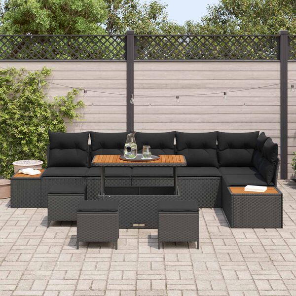 vidaXL Conjunto de sof&aacute;s de jard&iacute;n 10 pcs Negro rat&aacute;n sint&eacute;tico