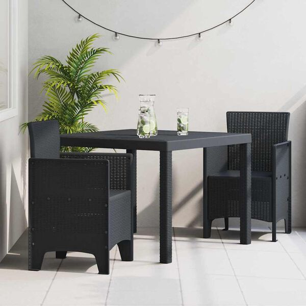 vidaXL Conjunto de Comedor de Jardín 3 pcs Antracita Ratan Polt