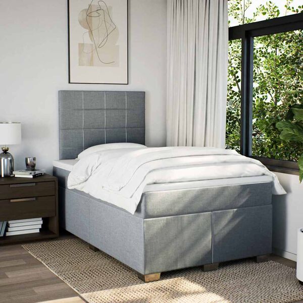 vidaXL Cama box spring con colch&oacute;n tela gris claro 120x200 cm