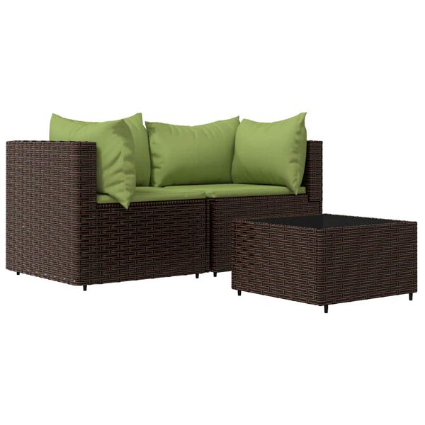 vidaXL Set muebles de jardín 3 piezas y cojines ratán sintético marrón