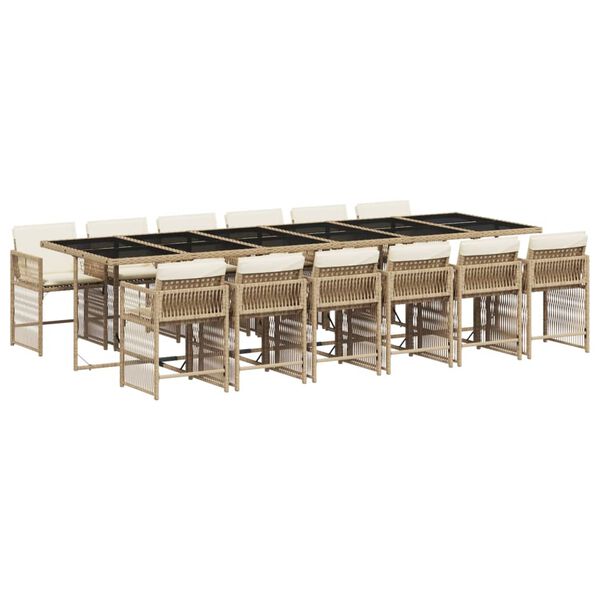 vidaXL Set comedor de jard&iacute;n con cojines 13 pzas rat&aacute;n sint&eacute;tico beige