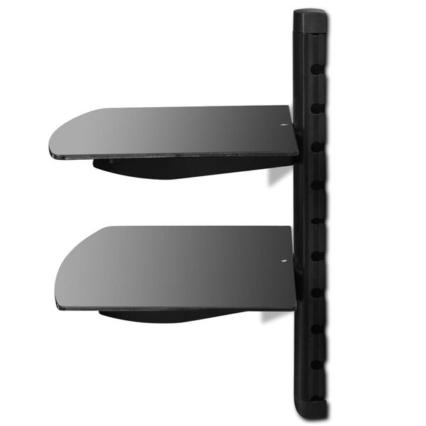 vidaXL Estante de pared para aparatos DVD 2 niveles de vidrio negro