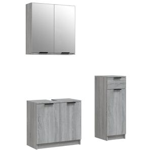 vidaXL Set de muebles de ba&ntilde;o 3 pzas madera contrachapada gris sonoma