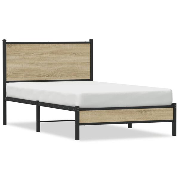 vidaXL Estructura de cama sin colch&oacute;n metal roble ahumado 100x190 cm