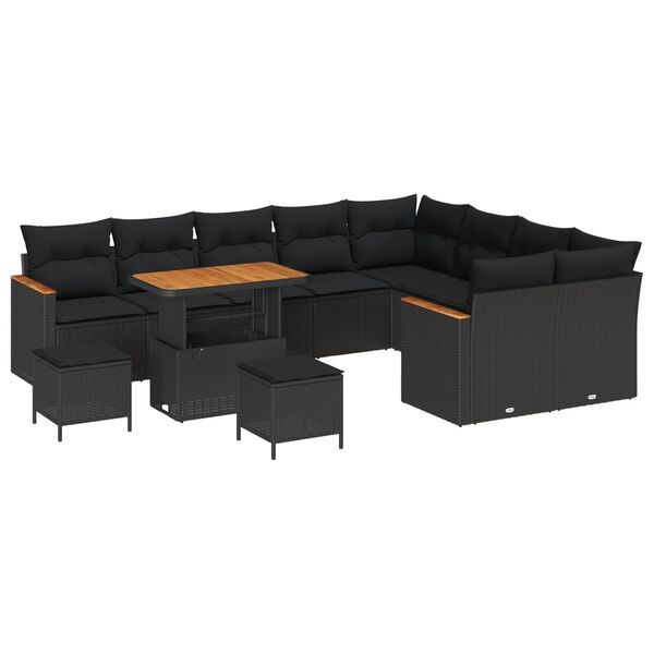 vidaXL Conjunto de sof&aacute; de jard&iacute;n 12 pcs Negro Rattan de Poli&eacute;ster