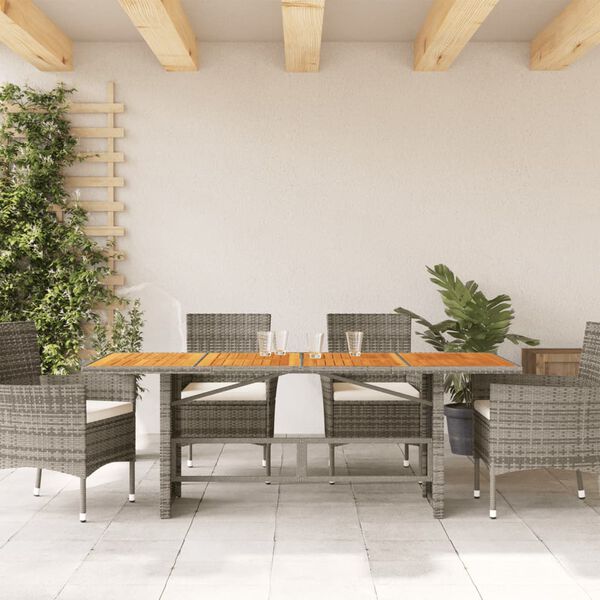 vidaXL Mesa de jardín superficie madera acacia ratán gris 190x80x75cm