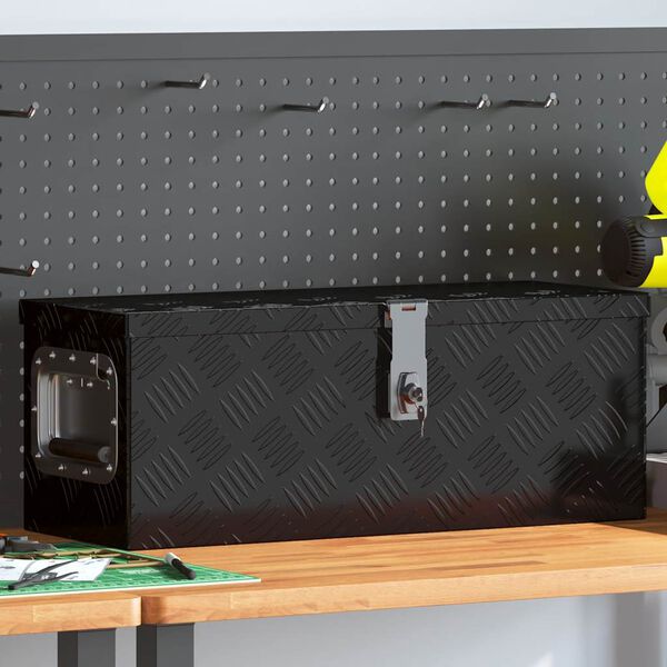 vidaXL Caja de almacenaje de aluminio negro 60x23,5x23 cm