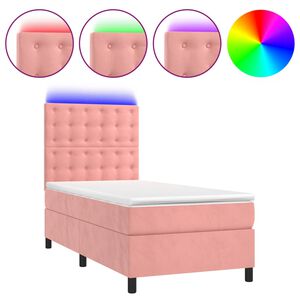 vidaXL Cama box spring colch&oacute;n y LED terciopelo rosa 100x200 cm