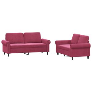 vidaXL Juego de sof&aacute;s con cojines 2 piezas terciopelo rojo tinto