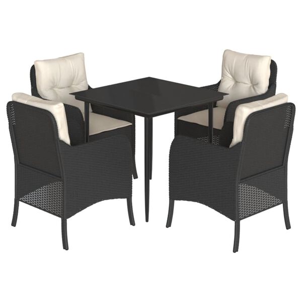 vidaXL Set de muebles jard&iacute;n 5 pzas con cojines rat&aacute;n sint&eacute;tico negro