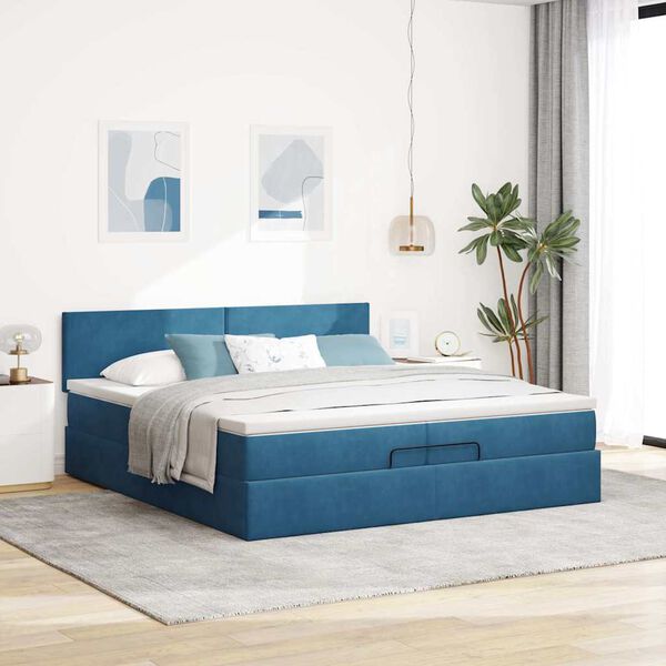 vidaXL Estructura de cama otomana con colch&oacute;n azul oscuro 200x200 cm