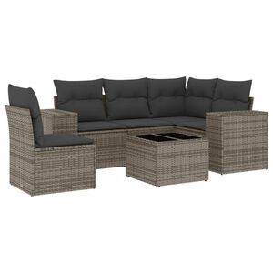 vidaXL Set de muebles de jard&iacute;n 6 pzas y cojines rat&aacute;n sint&eacute;tico gris