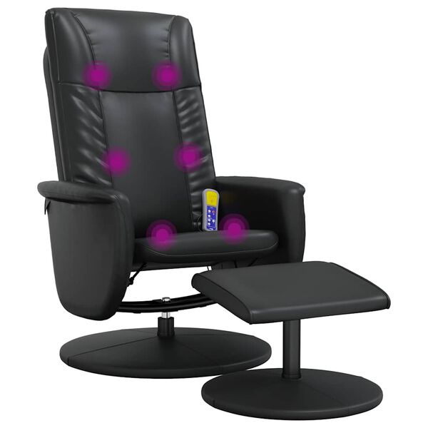 vidaXL Sill&oacute;n reclinable masaje con reposapi&eacute;s cuero sint&eacute;tico negro