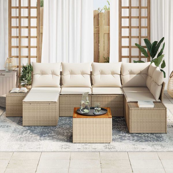vidaXL Conjunto de sof&aacute; de jard&iacute;n 7 pcs Beige y blanco