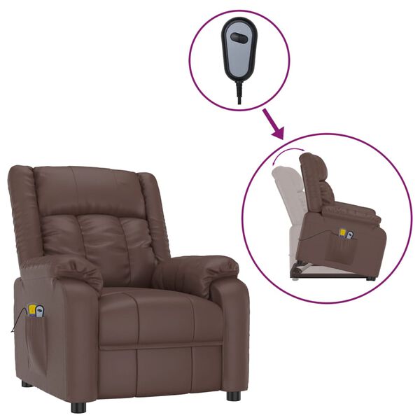 vidaXL Sillón de masaje elevable cuero sintético marrón